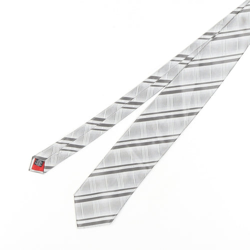 Balmain Men's Grey Silk Designer Tie, Geometric Pattern