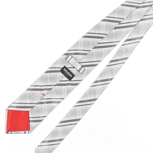 Balmain Men's Grey Silk Designer Tie, Geometric Pattern