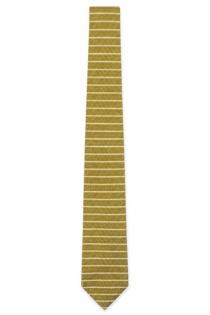 Front view of Charles Tyrwhitt Gold Striped Silk Men's Tie One Size