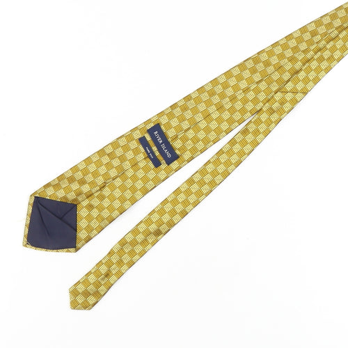 River Island Gold Men's Silk Tie in Plaid Pattern
