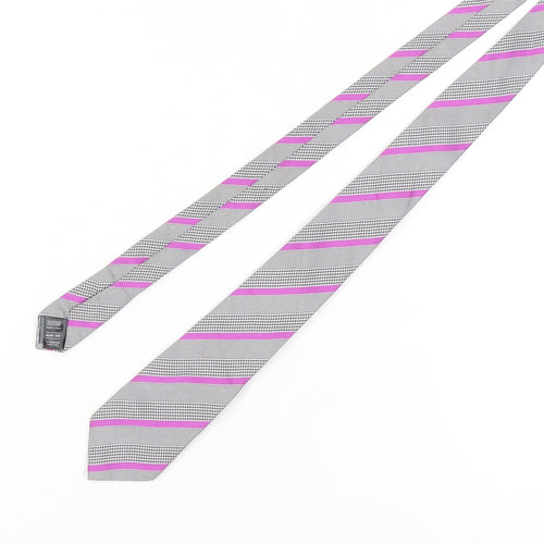 Marks and Spencer Men's Grey Striped Slim Silk Tie