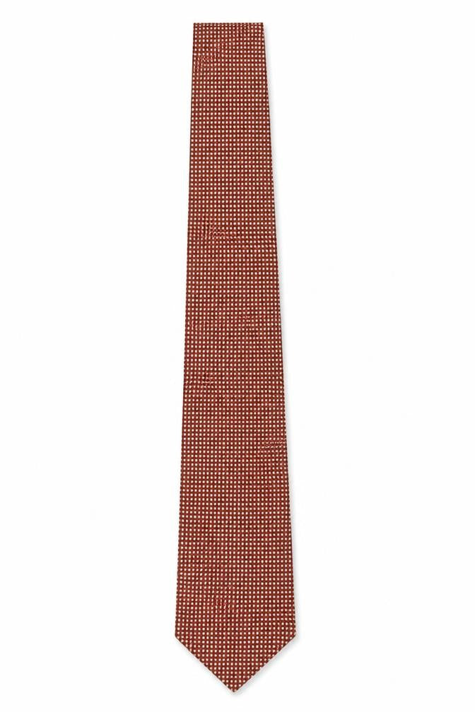 Front view of Silk Shop Men's Red Geometric Silk Tie