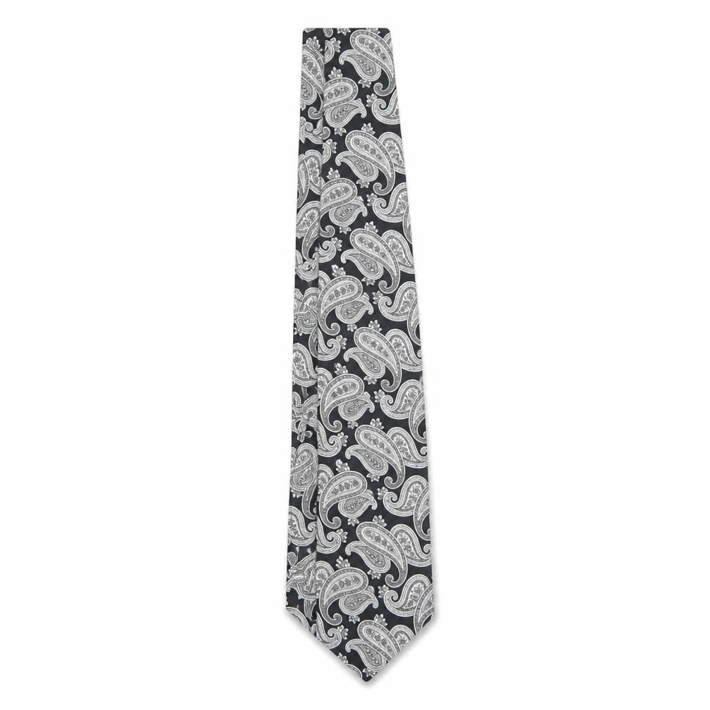 Front view of Windsor Men's Black Silk Paisley Tie - Elegant Formalwear