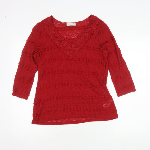 Marks and Spencer Women's Red Lace V-Neck Blouse Size 14
