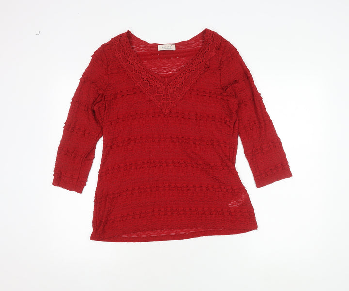 Marks and Spencer Women's Red Lace V-Neck Blouse Size 14