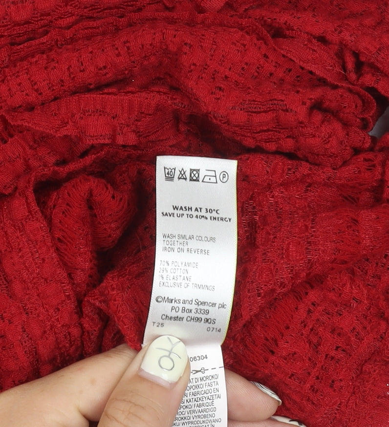 Marks and Spencer Women's Red Lace V-Neck Blouse Size 14
