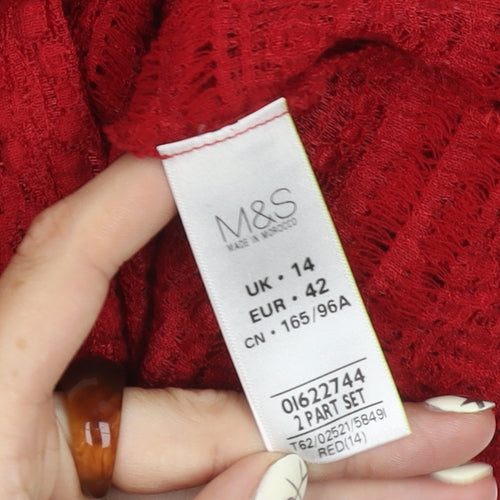 Marks and Spencer Women's Red Lace V-Neck Blouse Size 14