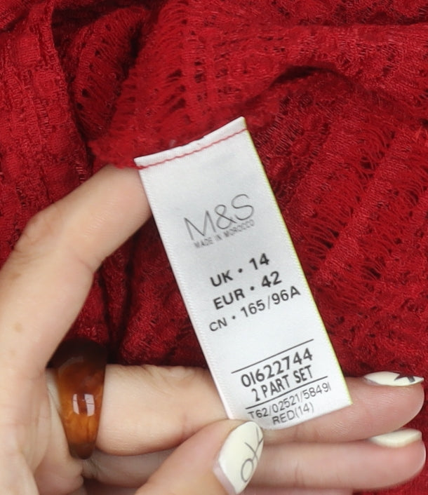 Marks and Spencer Women's Red Lace V-Neck Blouse Size 14