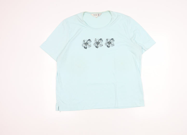TIGI Wear Women's Blue Plus Size Floral T-Shirt