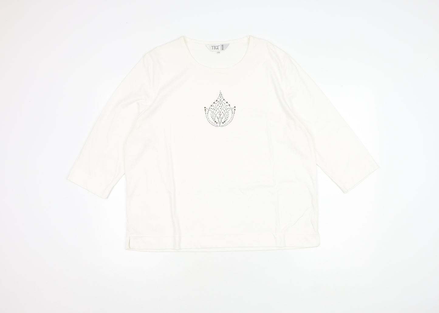 TIGI Wear Women's White Rhinestone T-Shirt Size 22