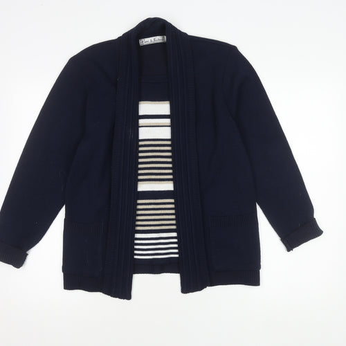 Marks and Spencer Women's Blue Striped Cardigan - Size 5
