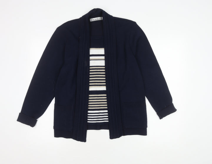 Marks and Spencer Women's Blue Striped Cardigan - Size 5