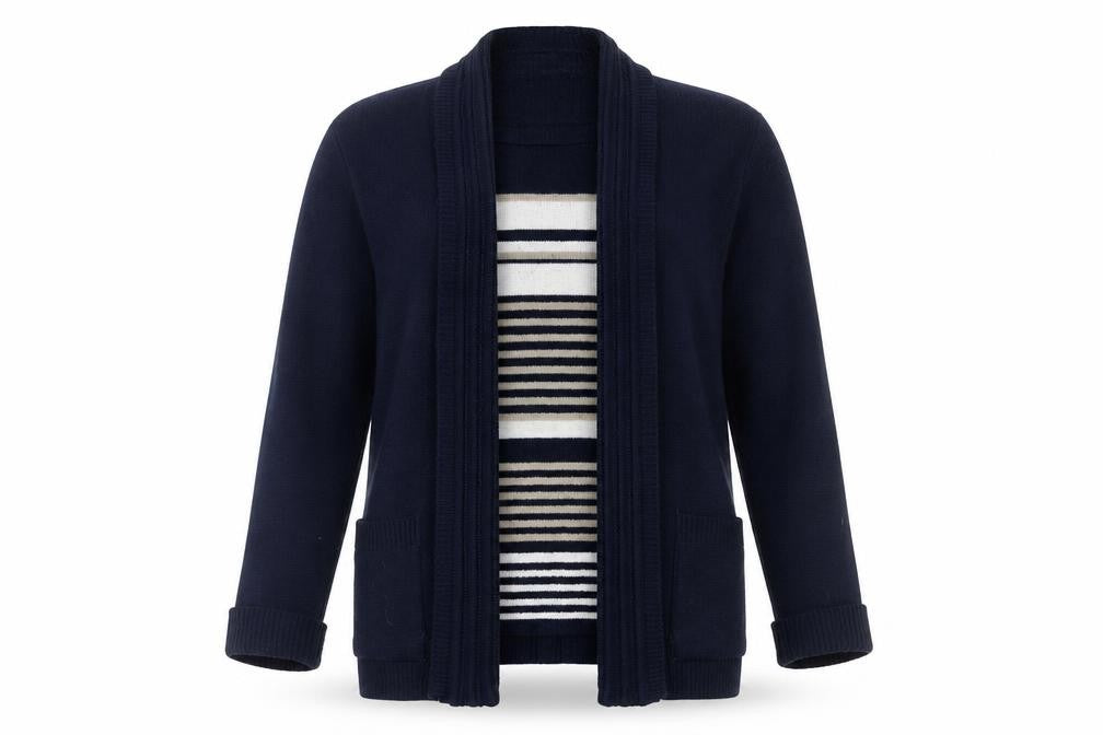 Front view of Marks & Spencer Women's Blue Striped Cardigan -, size 5