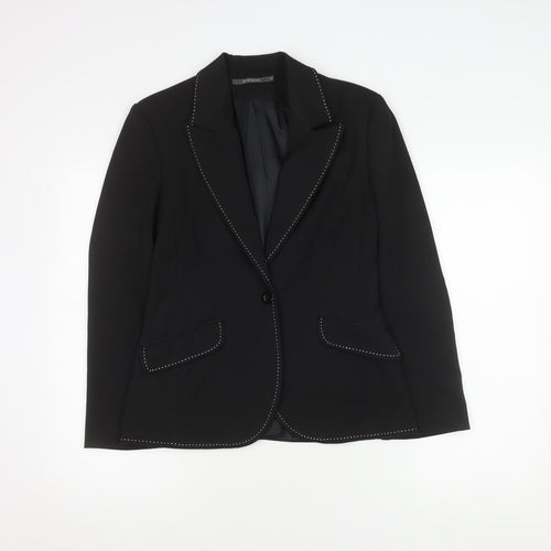 River Island Women's Black Blazer Size 10, Lined, One-Button