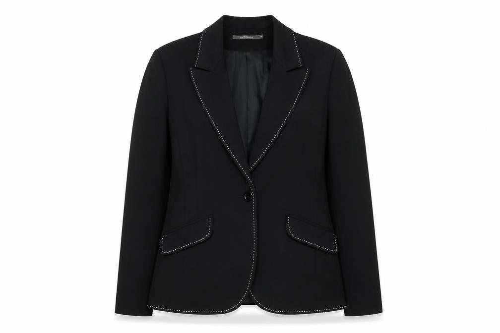 Front view of River Island Women's Black Blazer, size 10, Lined, One-Button