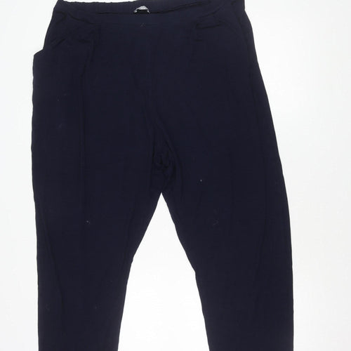 M&Co Women's Blue Plus Size Trousers Elastic Waist