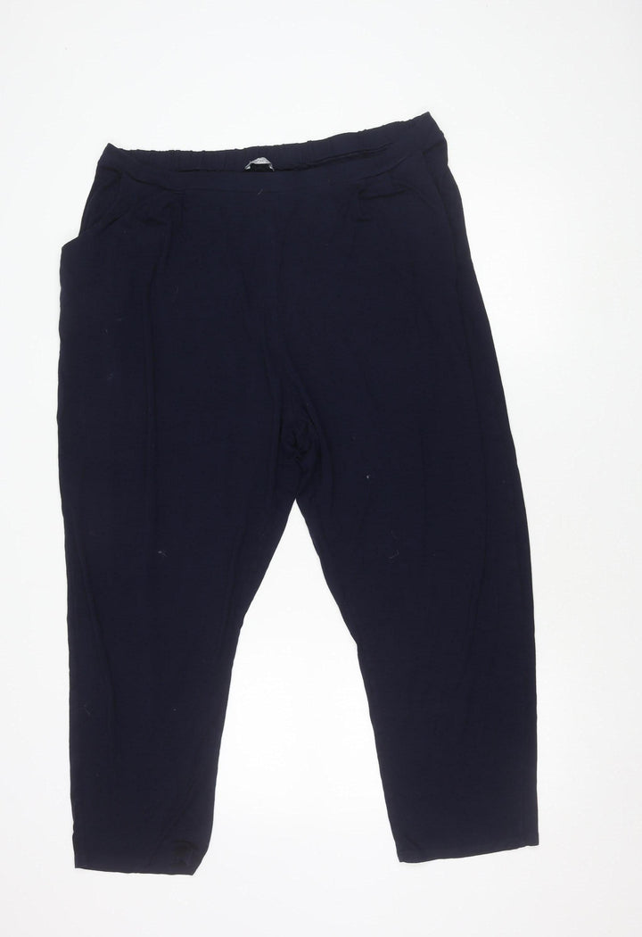 M&Co Women's Blue Plus Size Trousers Elastic Waist