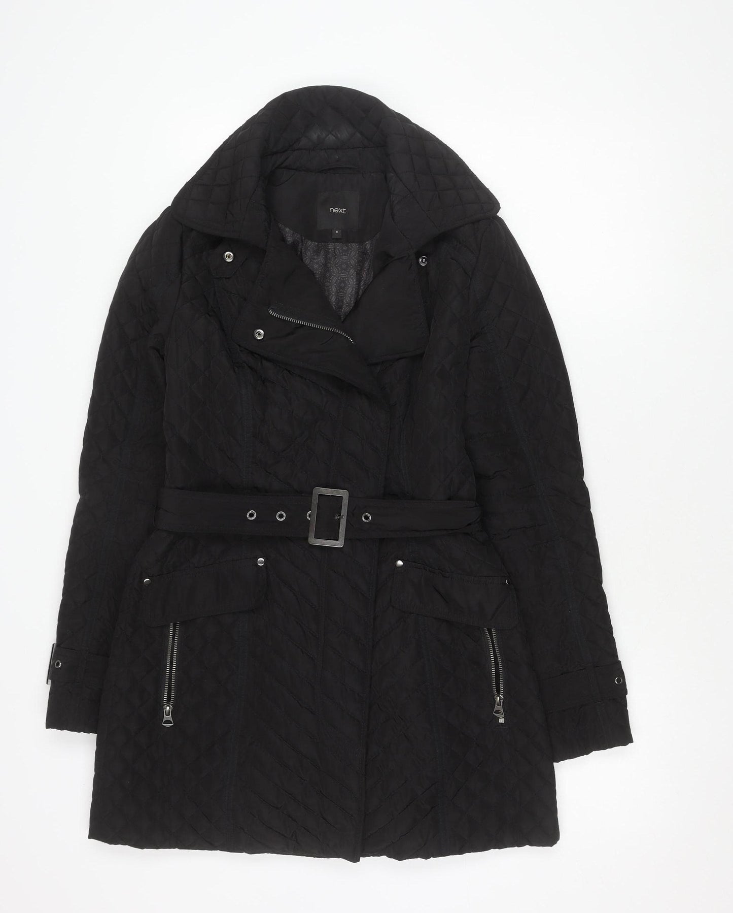 Next Men's Quilted Black Hooded Jacket Size 8