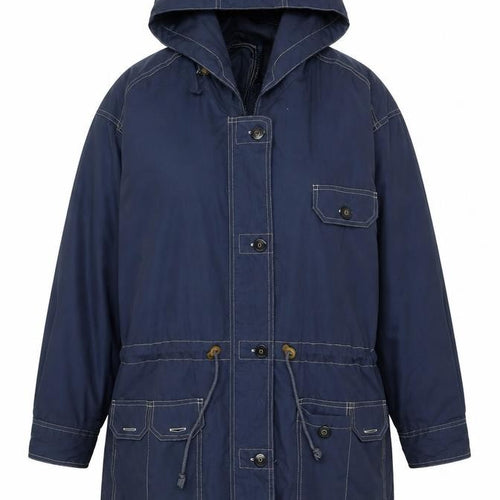 Jordanna Women's Blue Long Coat Size 14, Hooded Casual