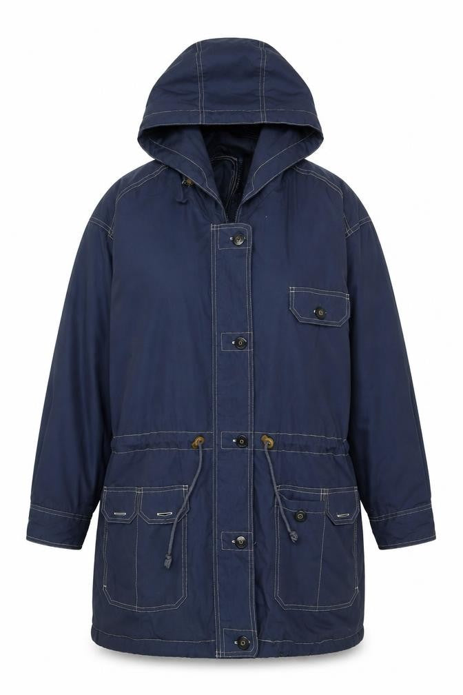 Jordanna Women's Blue Long Coat Size 14, Hooded Casual