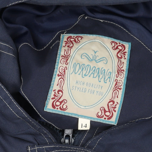 Jordanna Women's Blue Long Coat Size 14, Hooded Casual