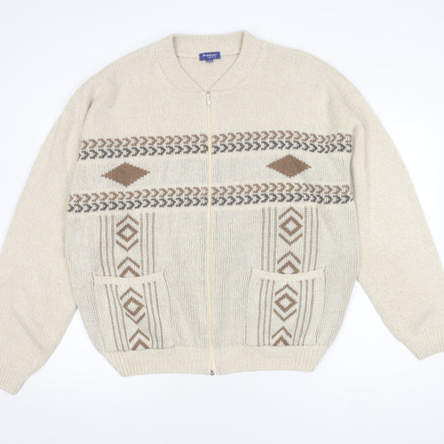 Premier Man Beige XL Full Zip Men's Jumper Aztec