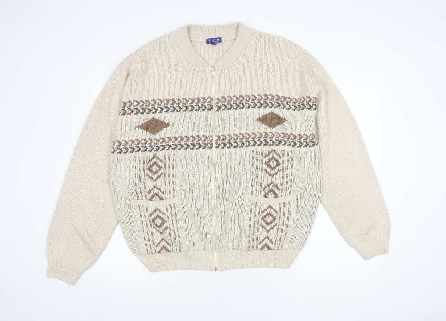 Premier Man Beige XL Full Zip Men's Jumper Aztec