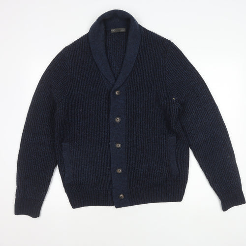 Marks and Spencer Men's Blue M Cardigan, Chunky-Knit