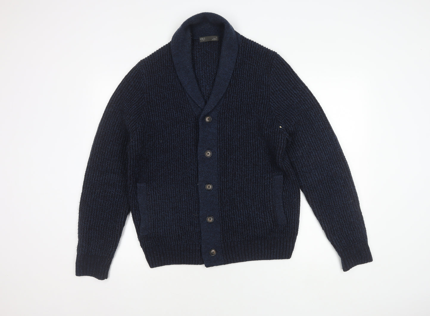 Marks and Spencer Men's Blue M Cardigan, Chunky-Knit