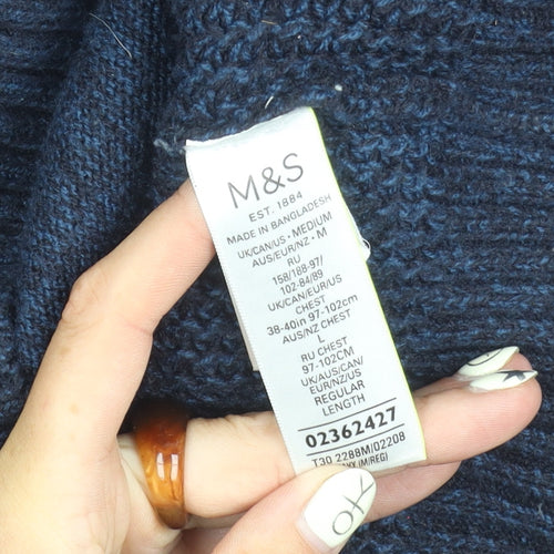 Marks and Spencer Men's Blue M Cardigan, Chunky-Knit