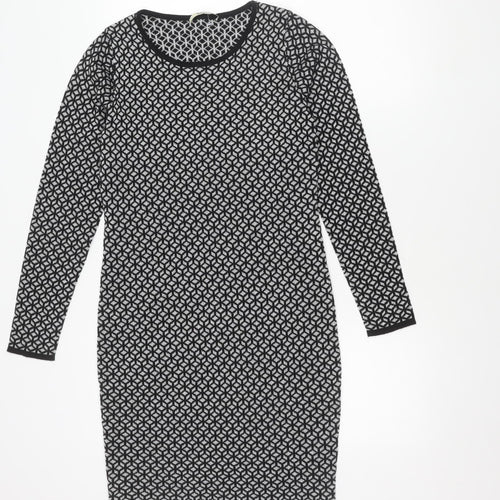 Oasis Women's Black Geometric Knit Shift Dress S
