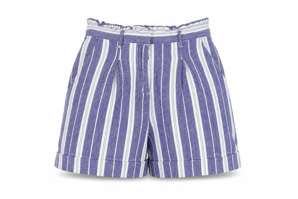 Front view of Only Women's Blue Striped Bermuda Shorts, size 6