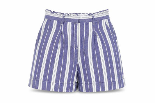 Front view of Only Women's Blue Striped Bermuda Shorts, size 6
