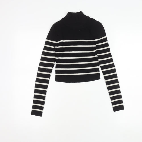 Pull & Bear Women's Black Striped Pullover Jumper S