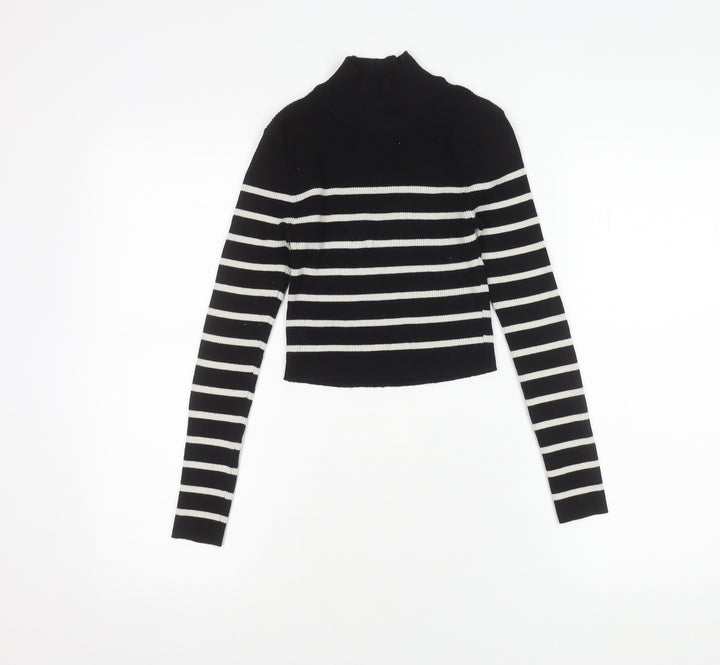 Pull & Bear Women's Black Striped Pullover Jumper S