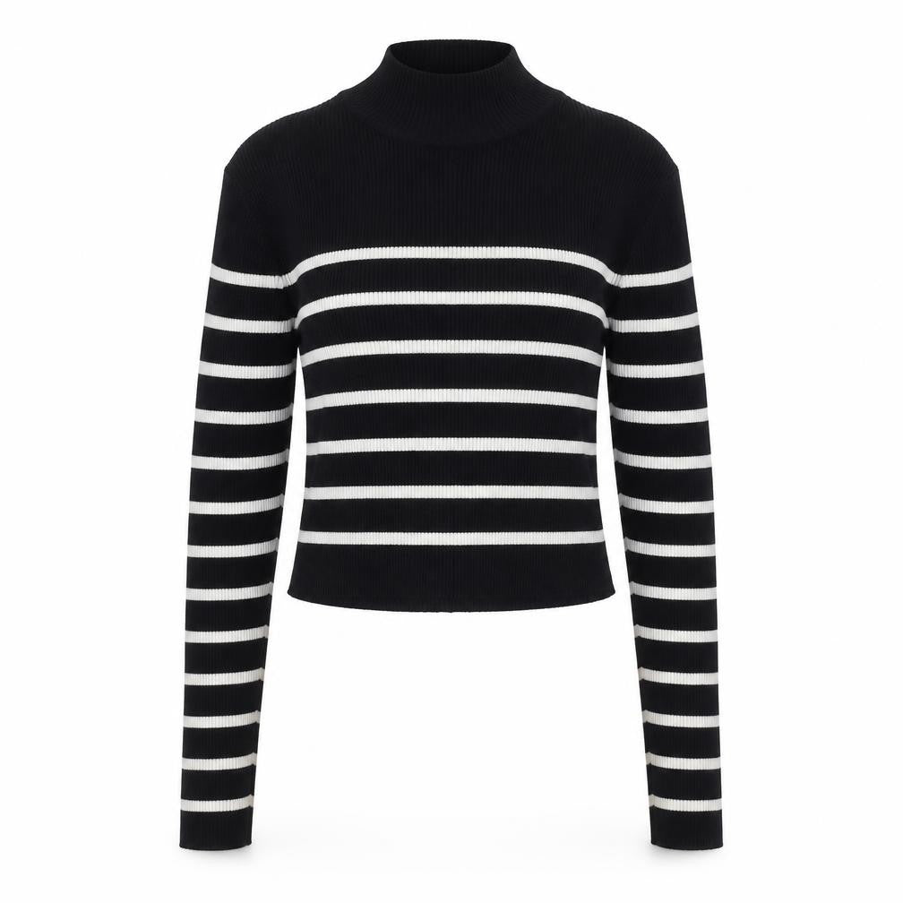 Pull&Bear Women's Black Striped Pullover Jumper S