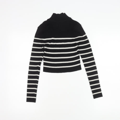 Pull & Bear Women's Black Striped Pullover Jumper S