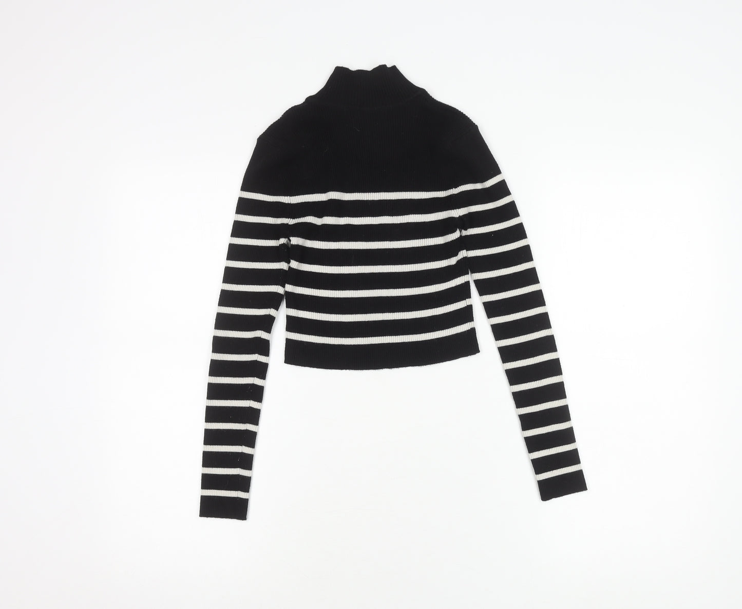 Pull & Bear Women's Black Striped Pullover Jumper S