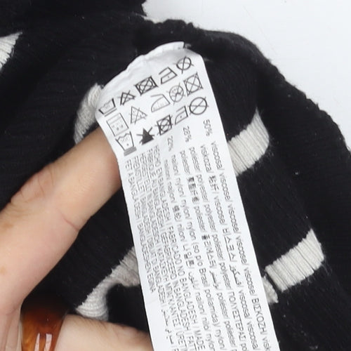 Pull & Bear Women's Black Striped Pullover Jumper S