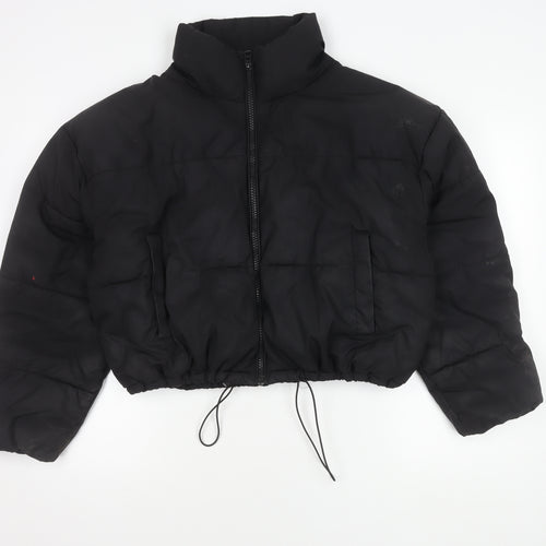 H&M Women's Black Puffer Jacket L, Cropped, Winter, Zip
