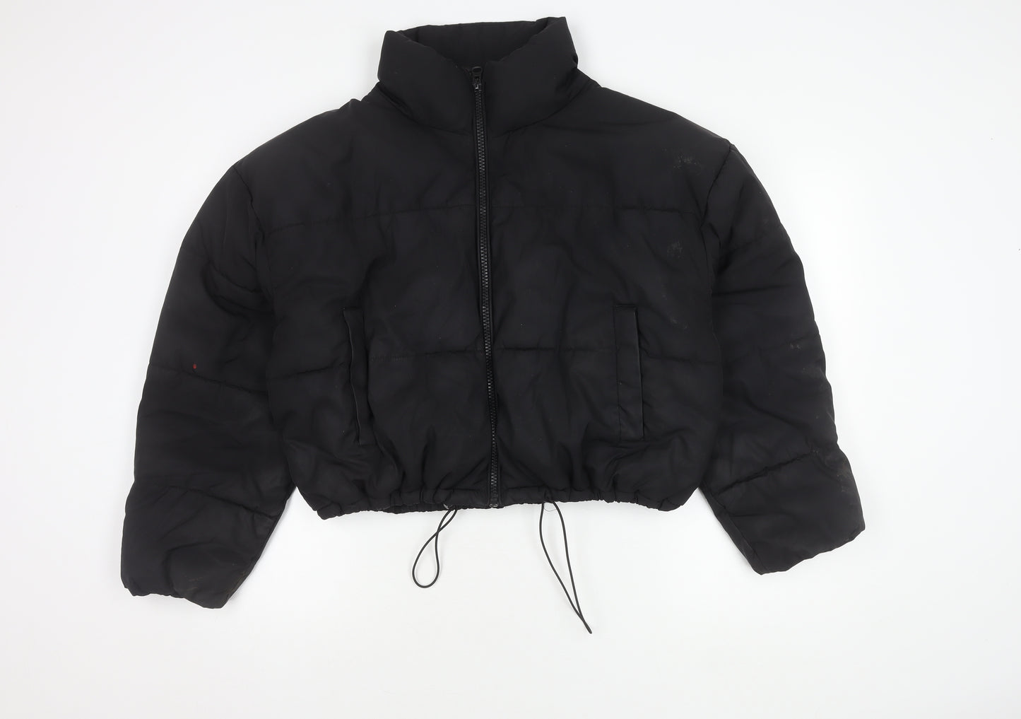 H&M Women's Black Puffer Jacket L, Cropped, Winter, Zip
