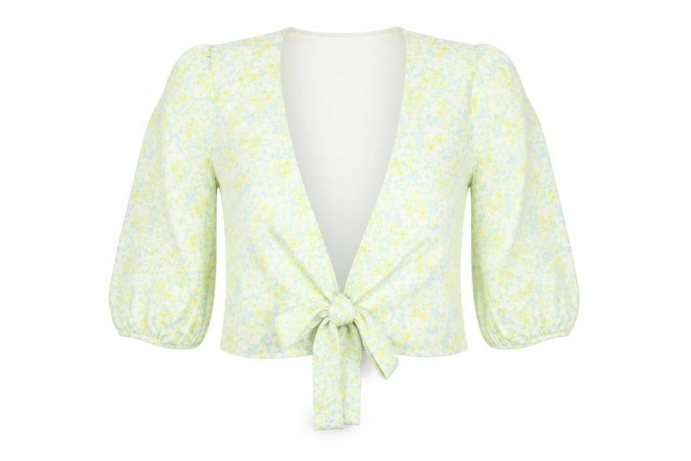 Front view of ASOS DESIGN Women's Floral Puff Sleeve Wrap Top