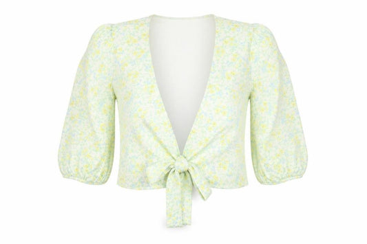 Front view of ASOS DESIGN Women's Floral Puff Sleeve Wrap Top