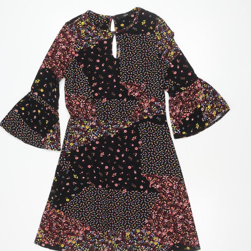 Next Women's Black Floral Dress Size 6 Long Sleeve