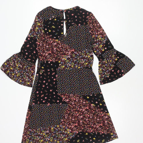 Next Women's Black Floral Dress Size 6 Long Sleeve