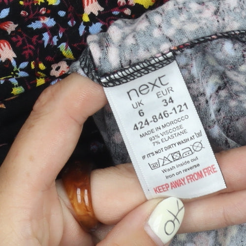 Next Women's Black Floral Dress Size 6 Long Sleeve
