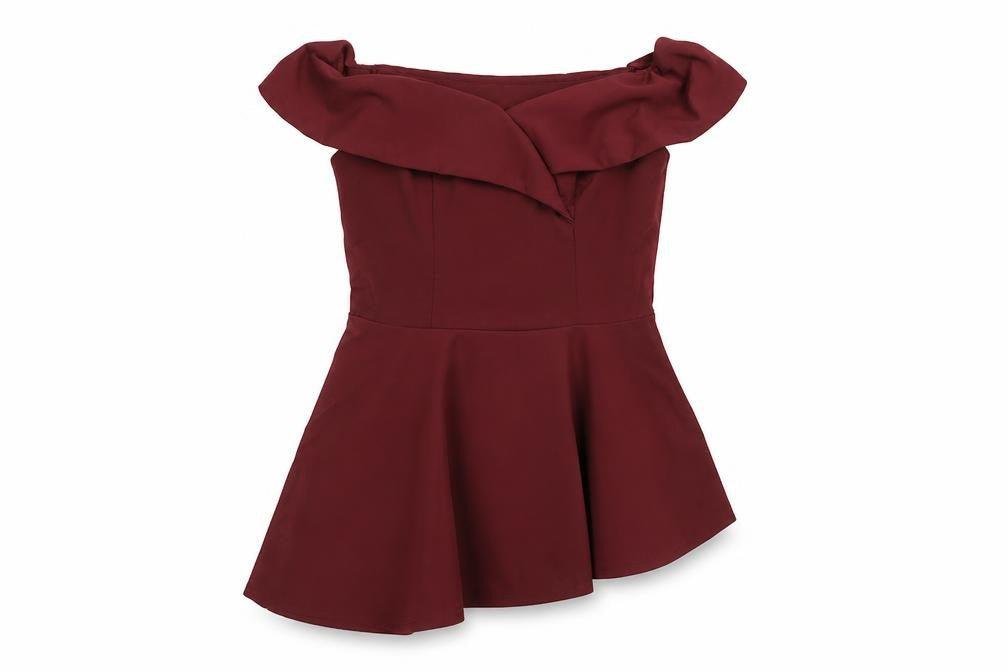 Front view of Jasambac Women's Red Off Shoulder Tunic Sleeveless S