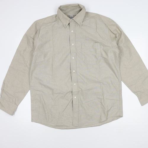Marks and Spencer Beige Men's Long Sleeve Shirt Size 16