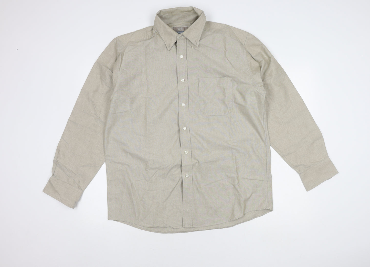Marks and Spencer Beige Men's Long Sleeve Shirt Size 16