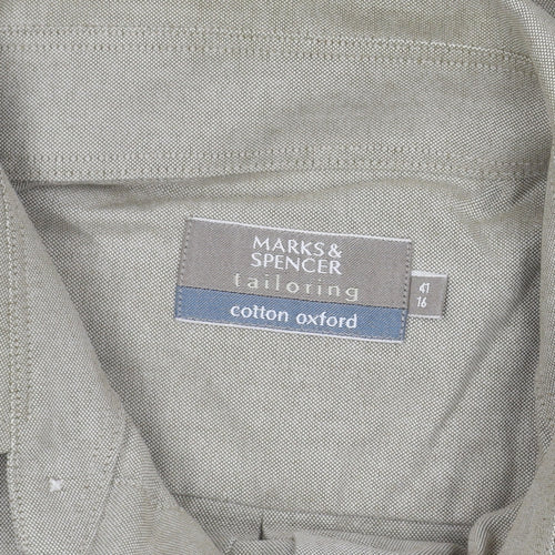Marks and Spencer Beige Men's Long Sleeve Shirt Size 16